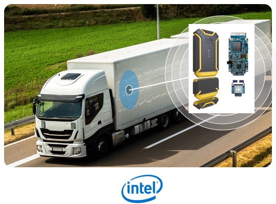 a truck on the road using a TxWireless asset tracking device
